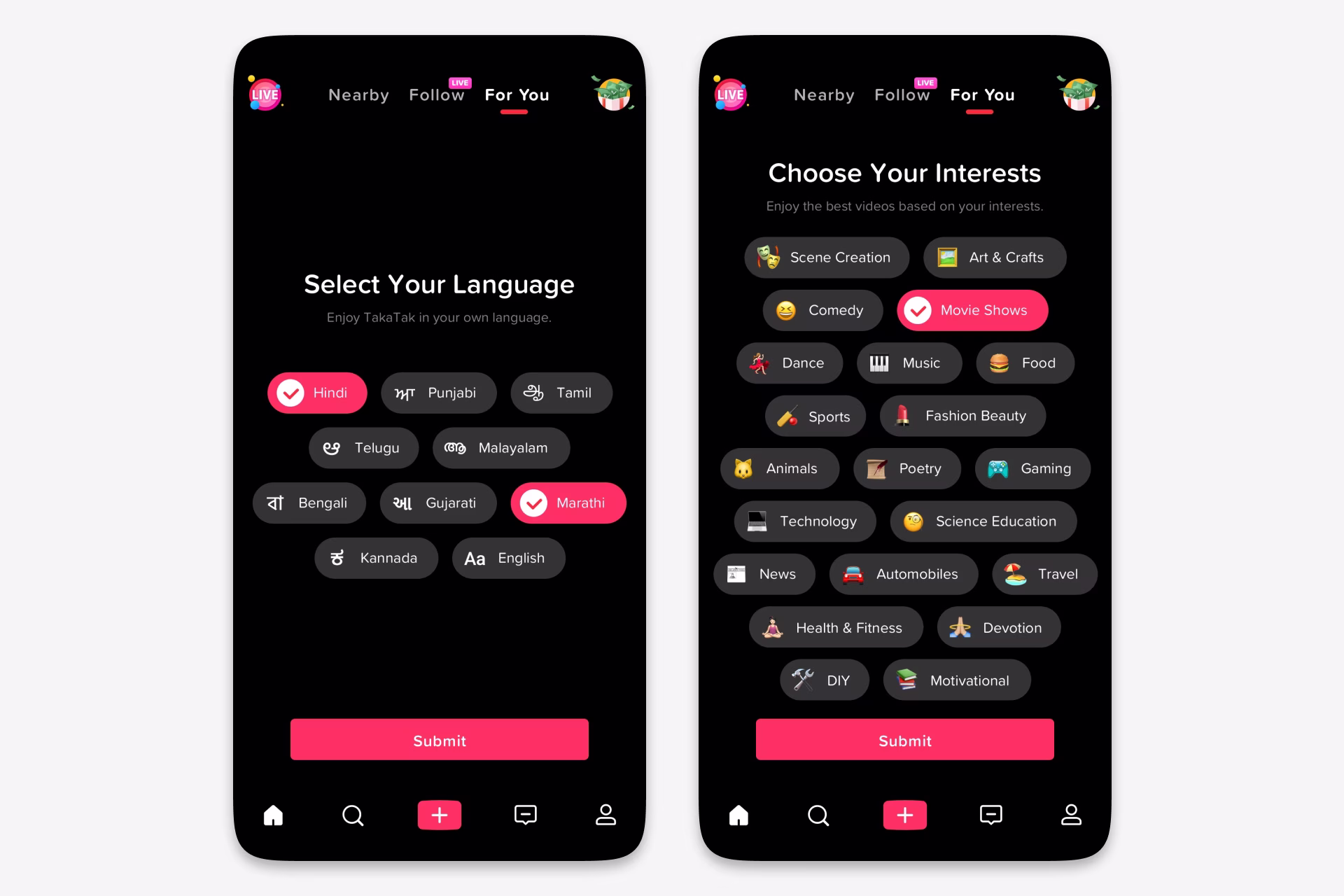 In-Feed Language & Interest Selection