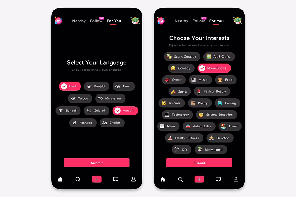 In-Feed Language & Interest Selection